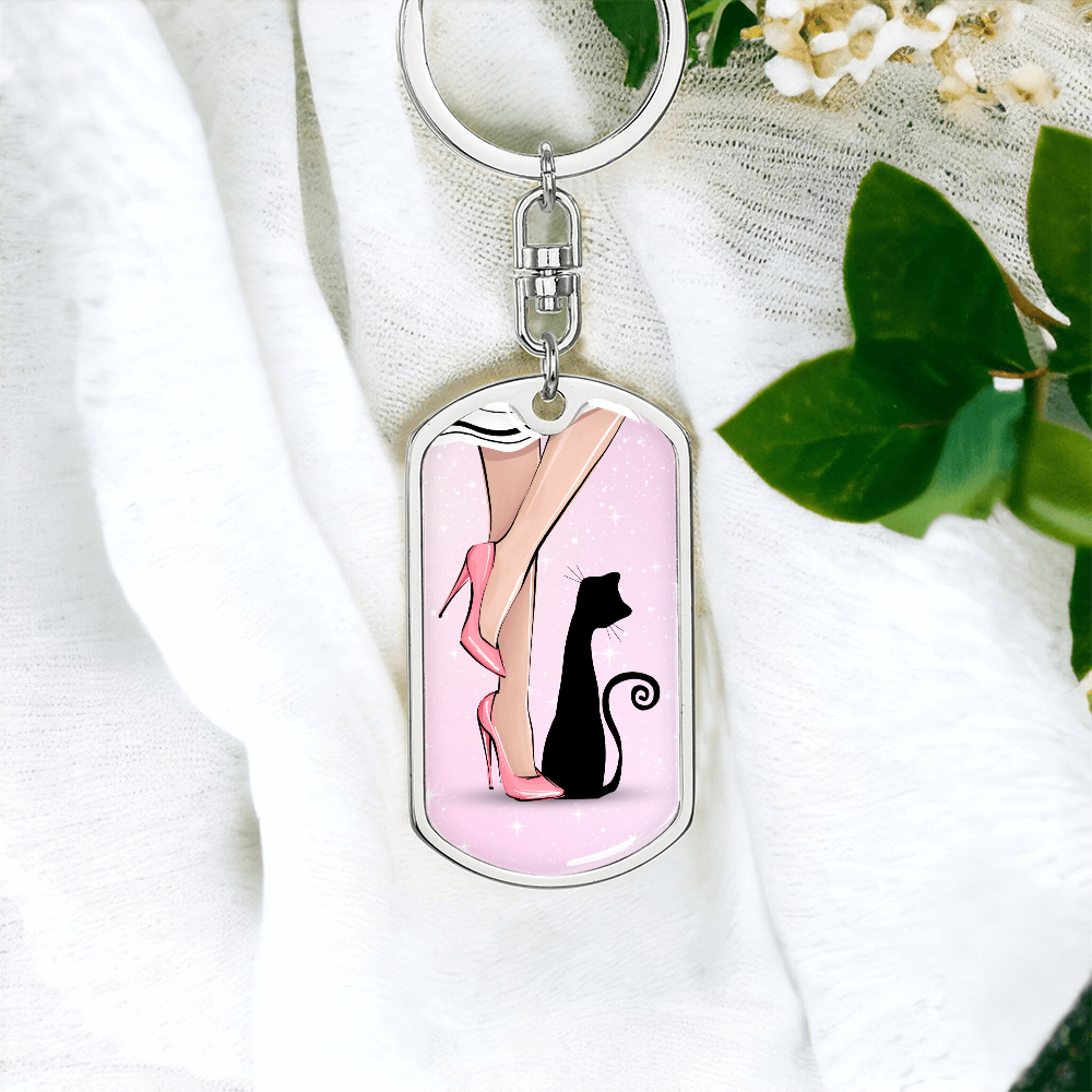 Pink Cat Lady Legs Keychain
