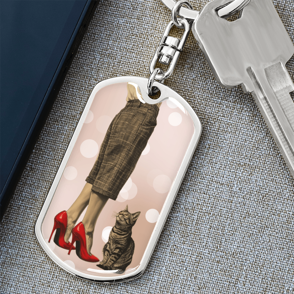 Red Shoe Cat Lady Dog Tag Keychain