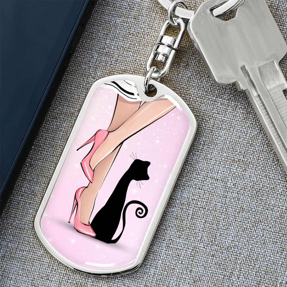 Pink Cat Lady Legs Keychain