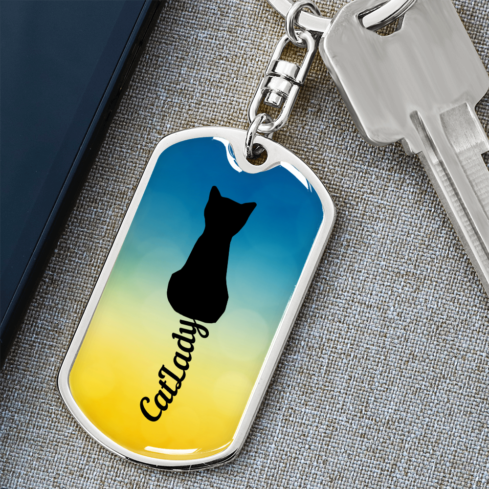 Cursive Tail Cat Lady Keychain