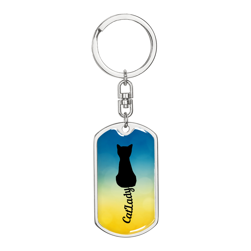 Cursive Tail Cat Lady Keychain