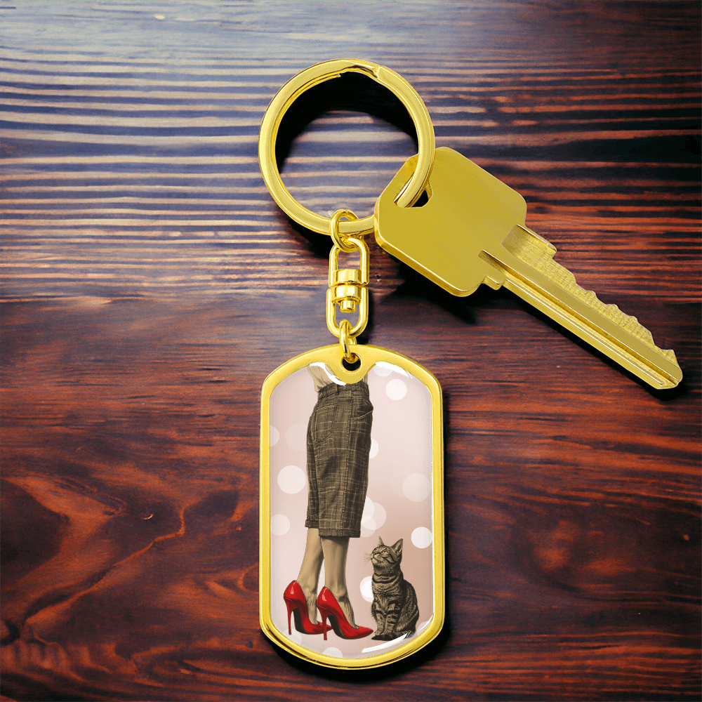 Red Shoe Cat Lady Dog Tag Keychain
