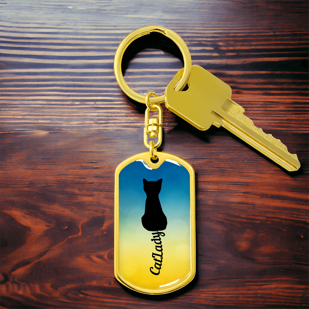 Cursive Tail Cat Lady Keychain
