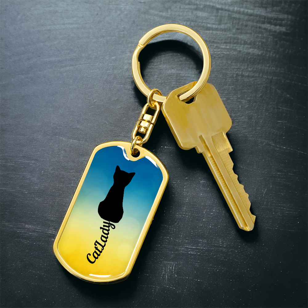 Cursive Tail Cat Lady Keychain
