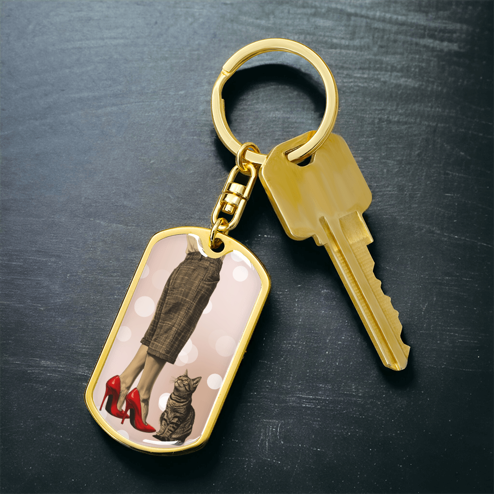 Red Shoe Cat Lady Dog Tag Keychain