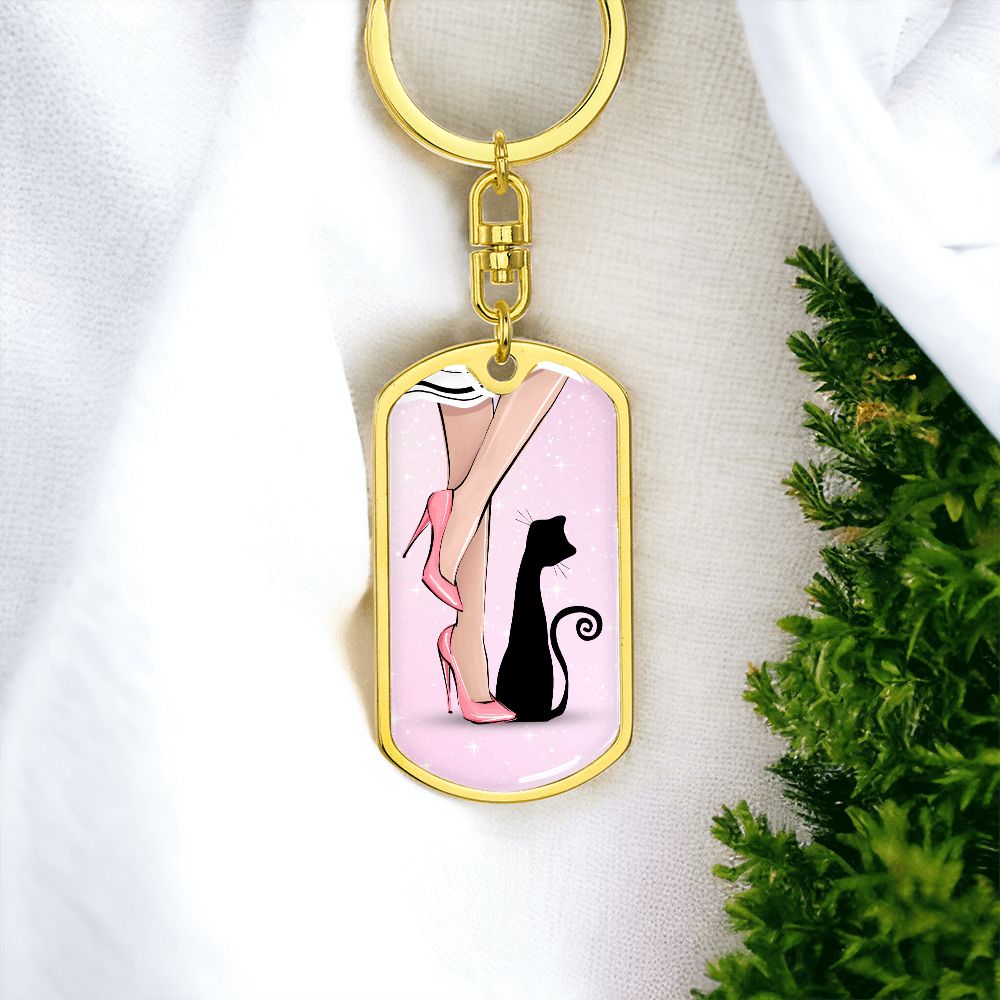 Pink Cat Lady Legs Keychain