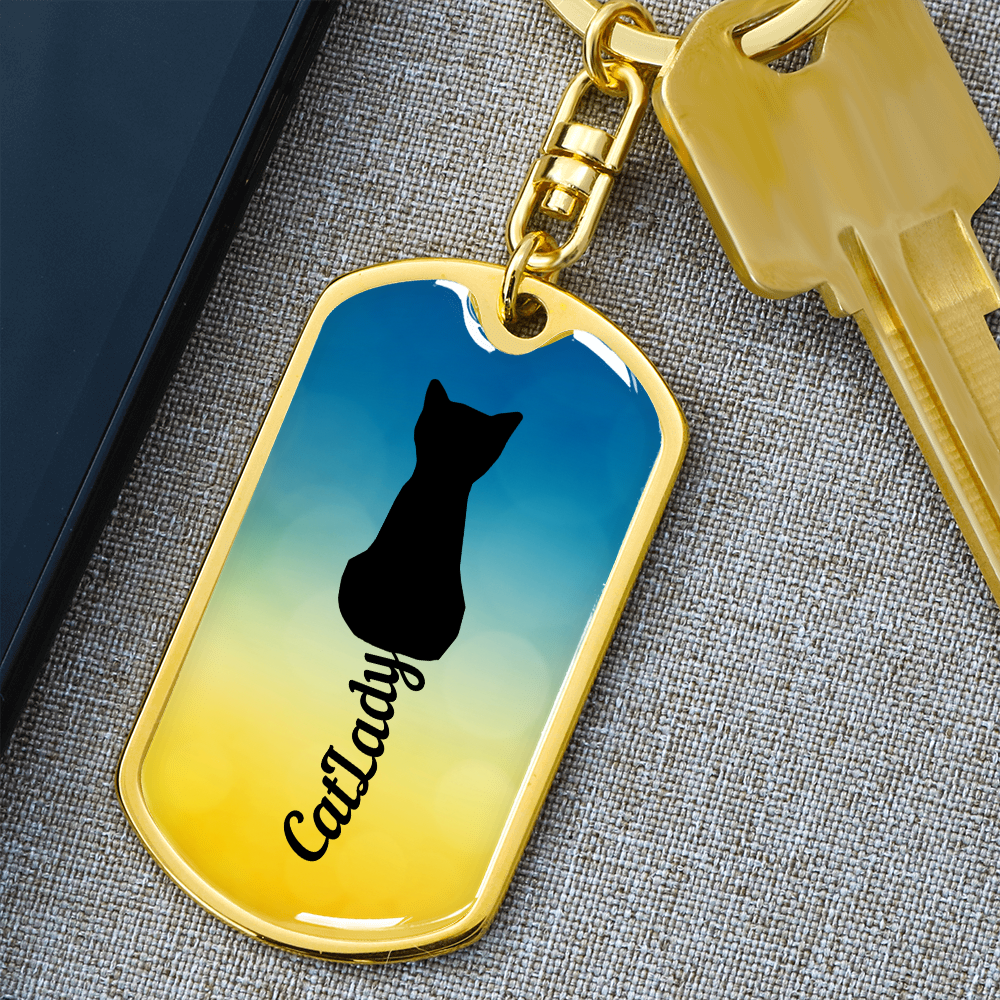 Cursive Tail Cat Lady Keychain