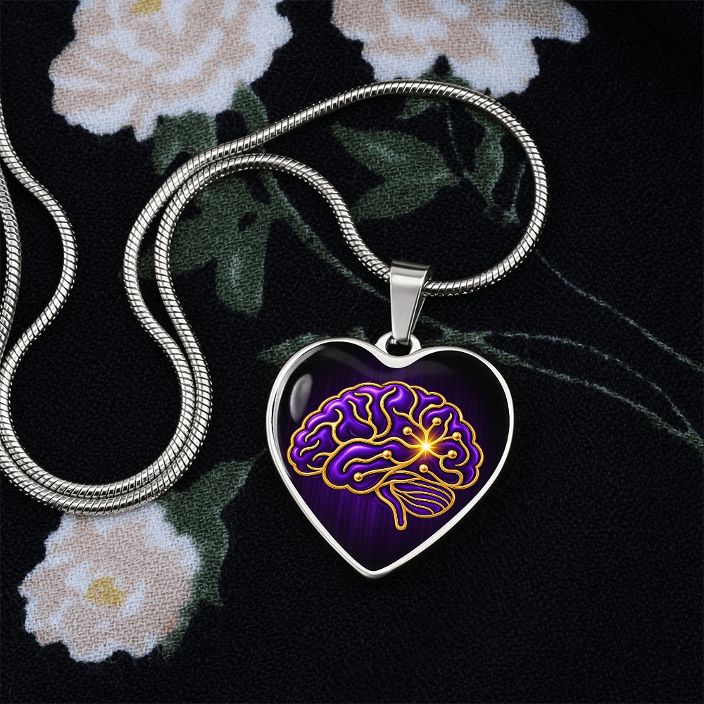 Epilepsy Awareness Heart Necklace | Purple & Gold Brain Design | Strength & Hope Jewelry