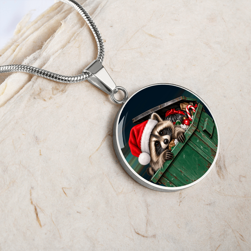 Christmas Jimothy Raccoon Pendant Necklace | Funny Holiday Dumpster Raccoon Jewelry