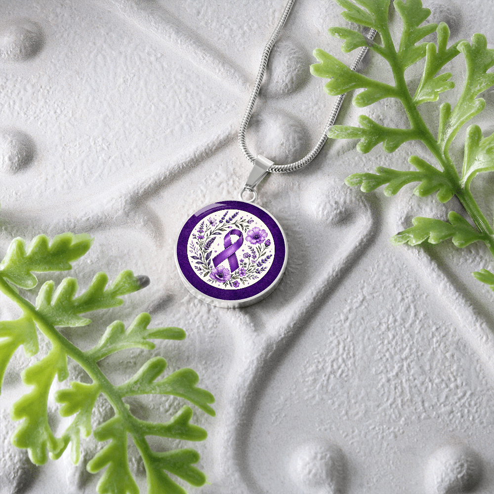 Purple Epilepsy Awareness Floral Ribbon Necklace