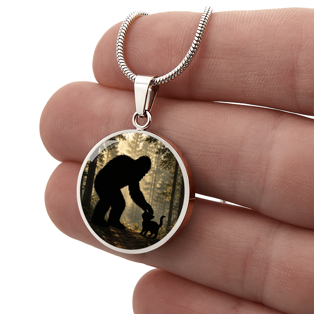 Bigfoot & Kitty Forest Circle Pendant Necklace