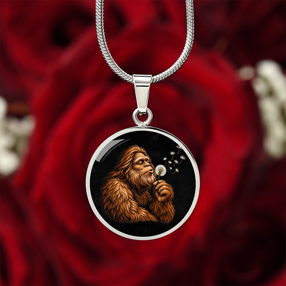 Bigfoot Dandelion Necklace – Sasquatch Blowing Wishes Pendant