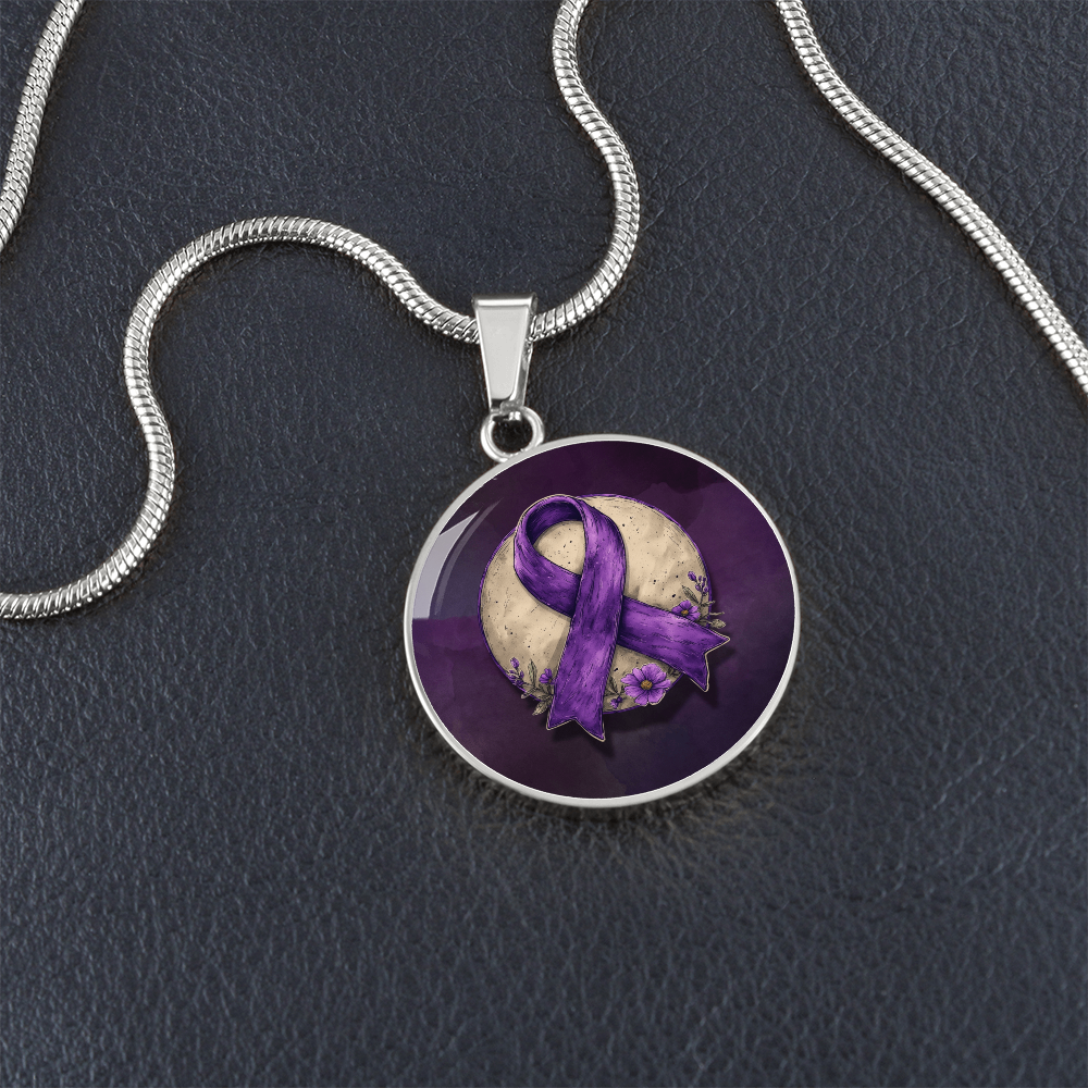 Purple Ribbon Illustration Pendant Necklace