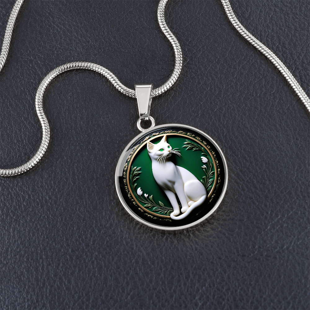 Elegant Green Eyed Cat Cameo Necklace ShineOn Fulfillment