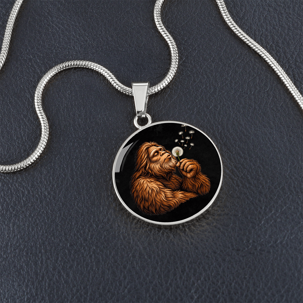 Bigfoot Dandelion Necklace – Sasquatch Blowing Wishes Pendant