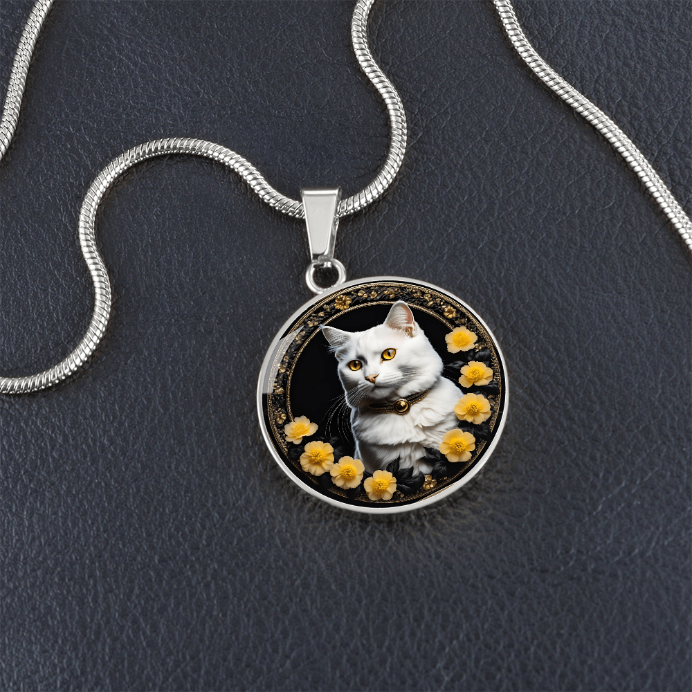 Flowery Yellow-Eyed Kitty Cameo Necklace ShineOn Fulfillment