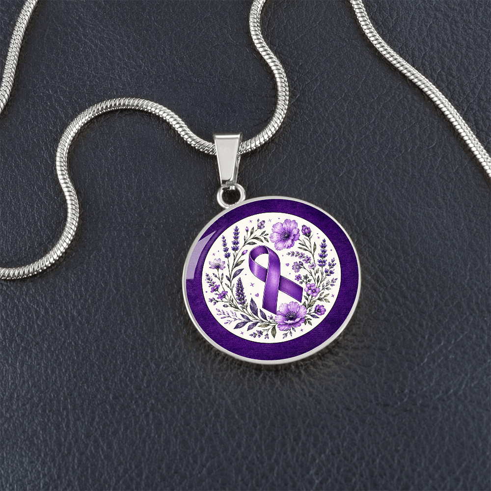 Purple Epilepsy Awareness Floral Ribbon Necklace