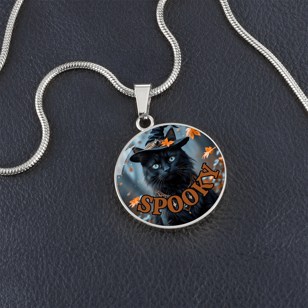 Spooky Witchy Cat Pendant Necklace for Halloween