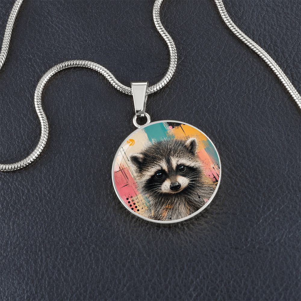 Jimothy Watercolor Raccoon Necklace: Whimsical Circle Pendant