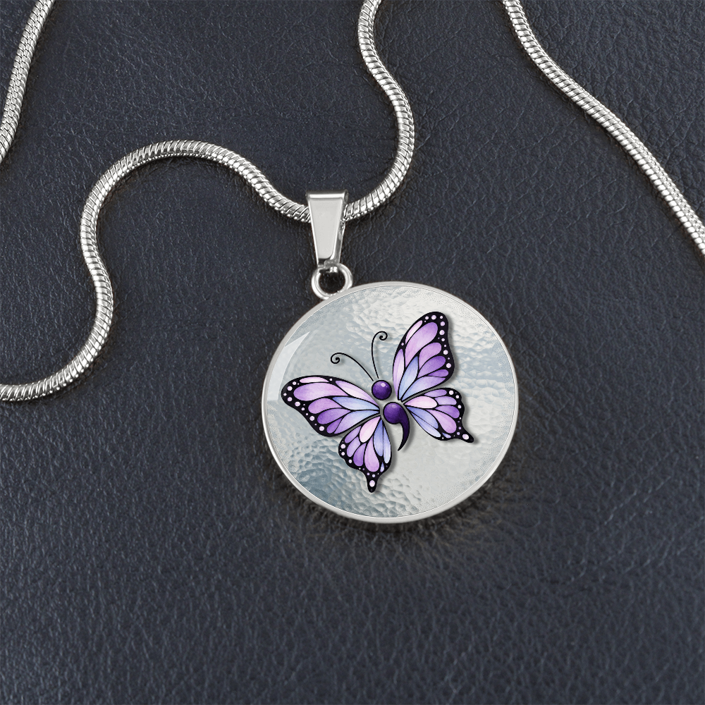 Purple Semicolon Butterfly Pendant Necklace | Epilepsy & Mental Health Awareness Jewelry