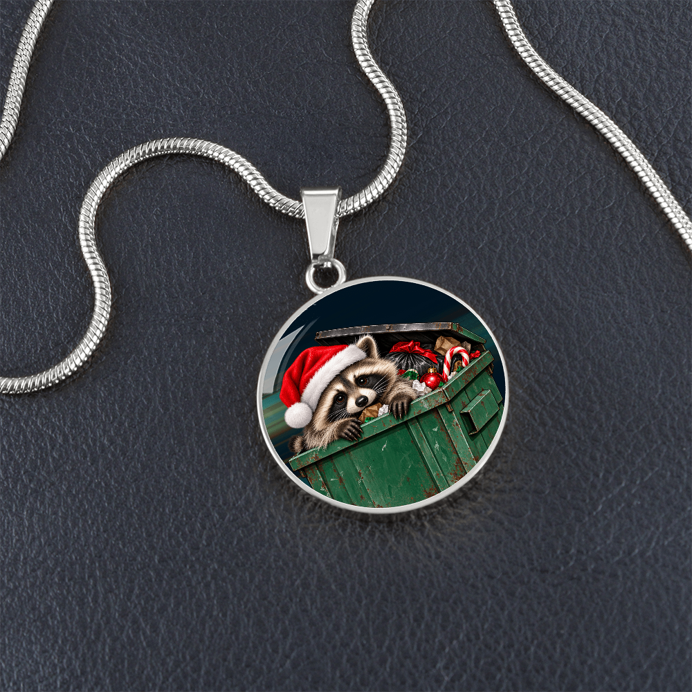 Christmas Jimothy Raccoon Pendant Necklace | Funny Holiday Dumpster Raccoon Jewelry