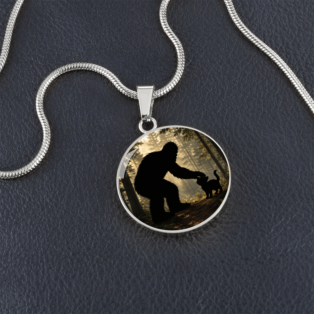 Bigfoot & Kitty Forest Circle Pendant Necklace