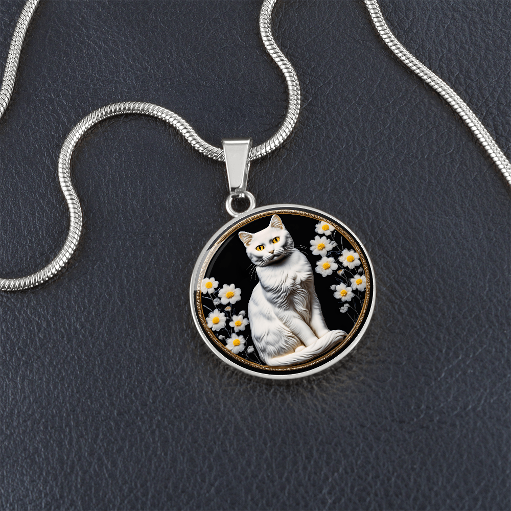 White Sitting Cat Cameo Necklace ShineOn Fulfillment
