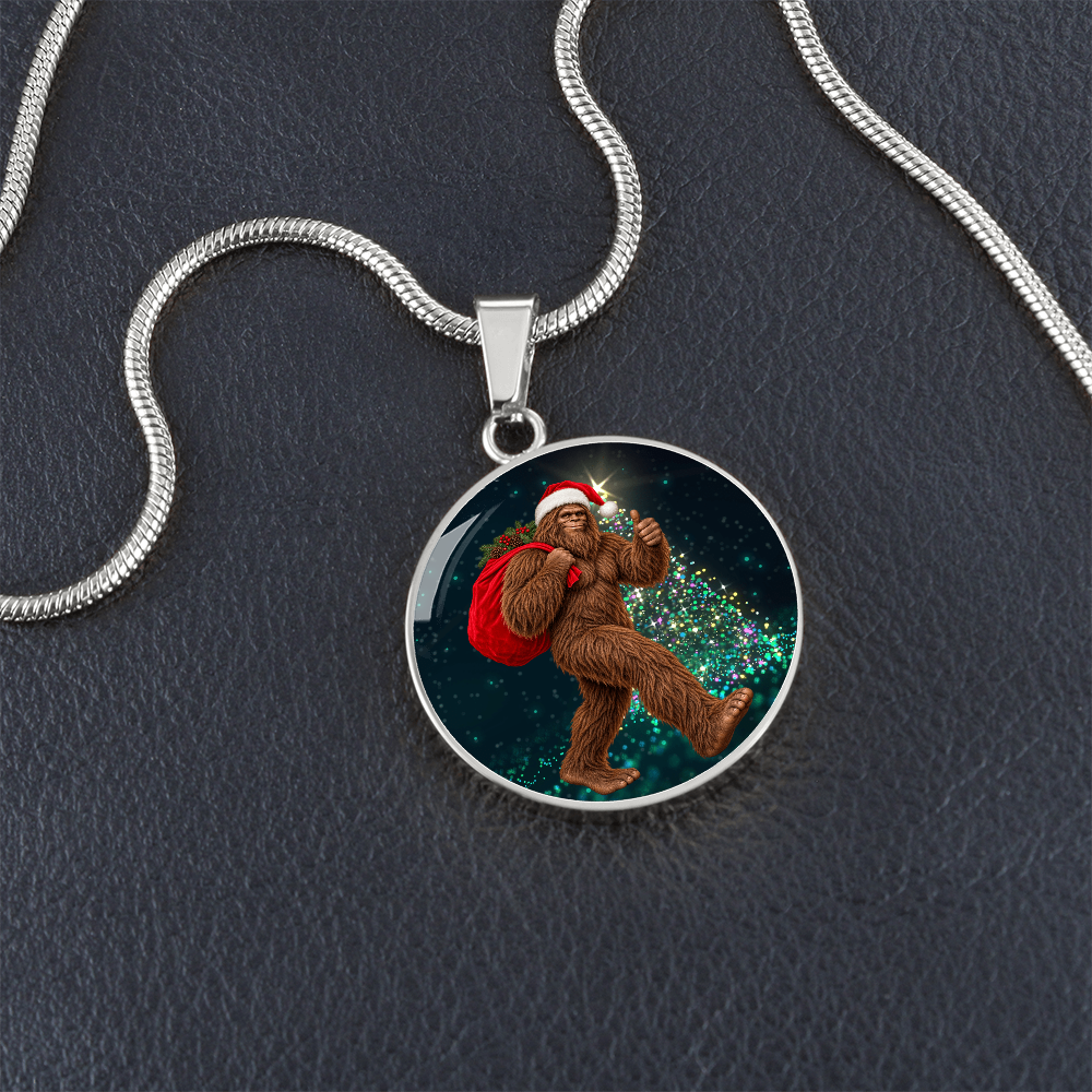 Christmas Bigfoot Necklace – Santa Sasquatch Holiday Pendant