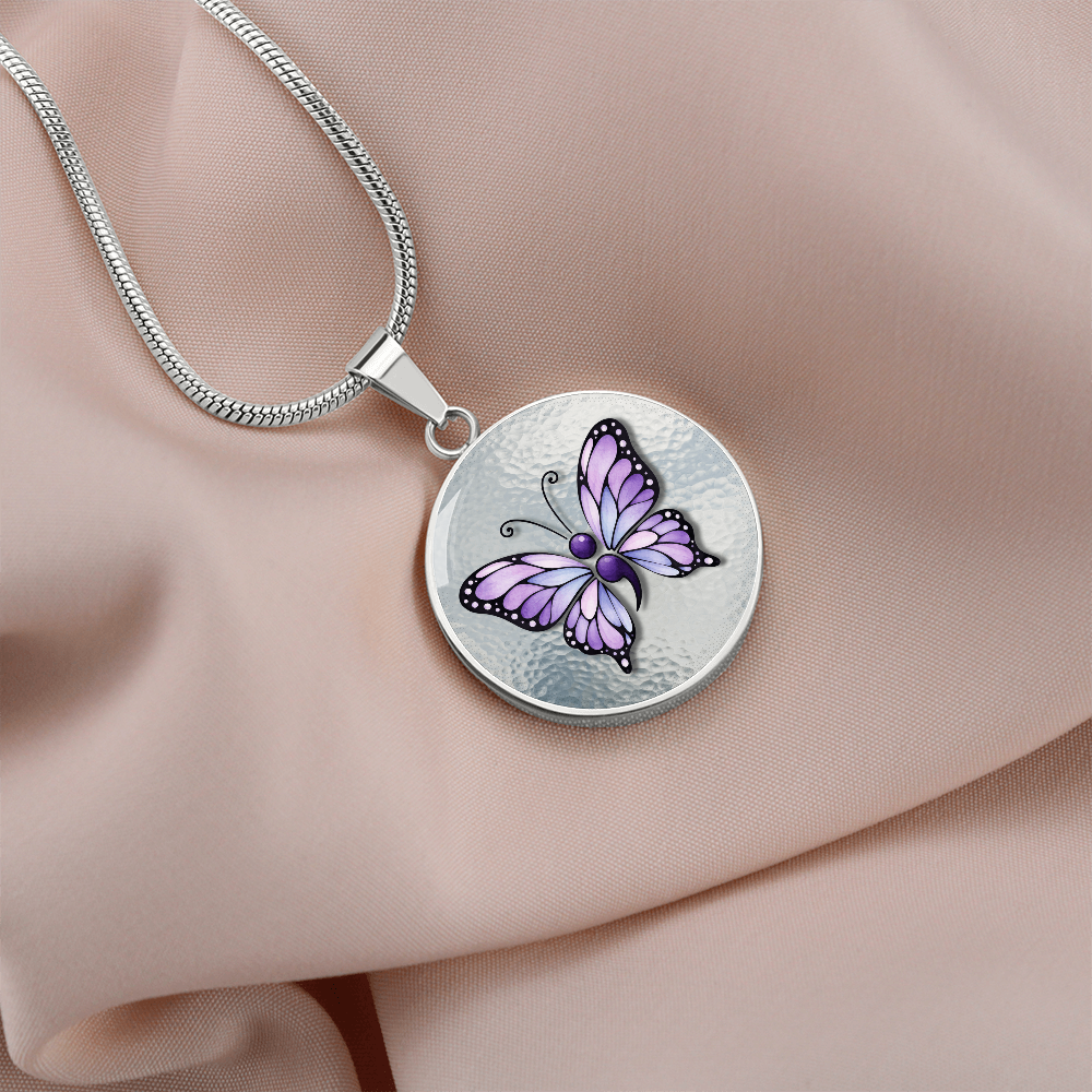 Purple Semicolon Butterfly Pendant Necklace | Epilepsy & Mental Health Awareness Jewelry