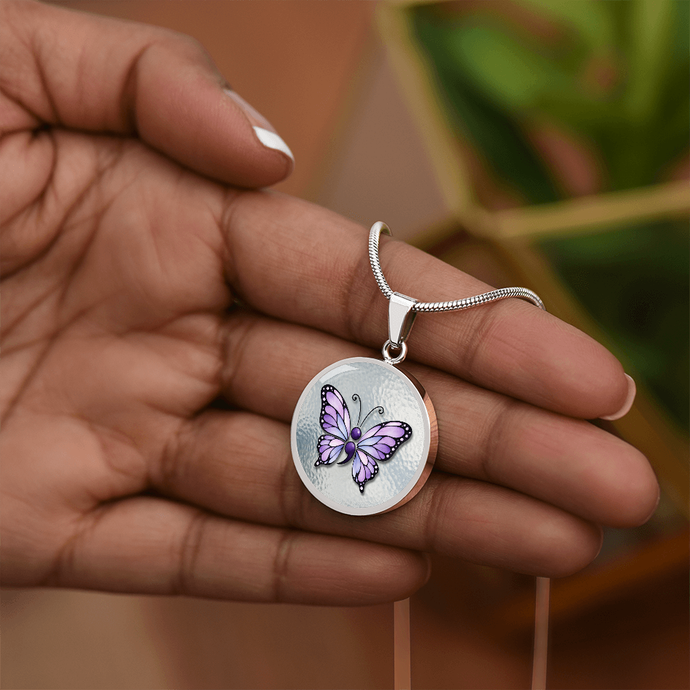 Purple Semicolon Butterfly Pendant Necklace | Epilepsy & Mental Health Awareness Jewelry