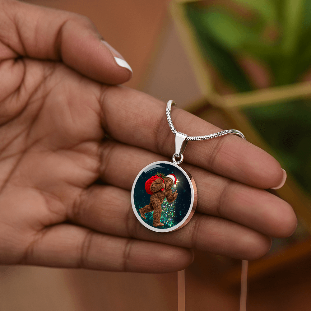 Christmas Bigfoot Necklace – Santa Sasquatch Holiday Pendant