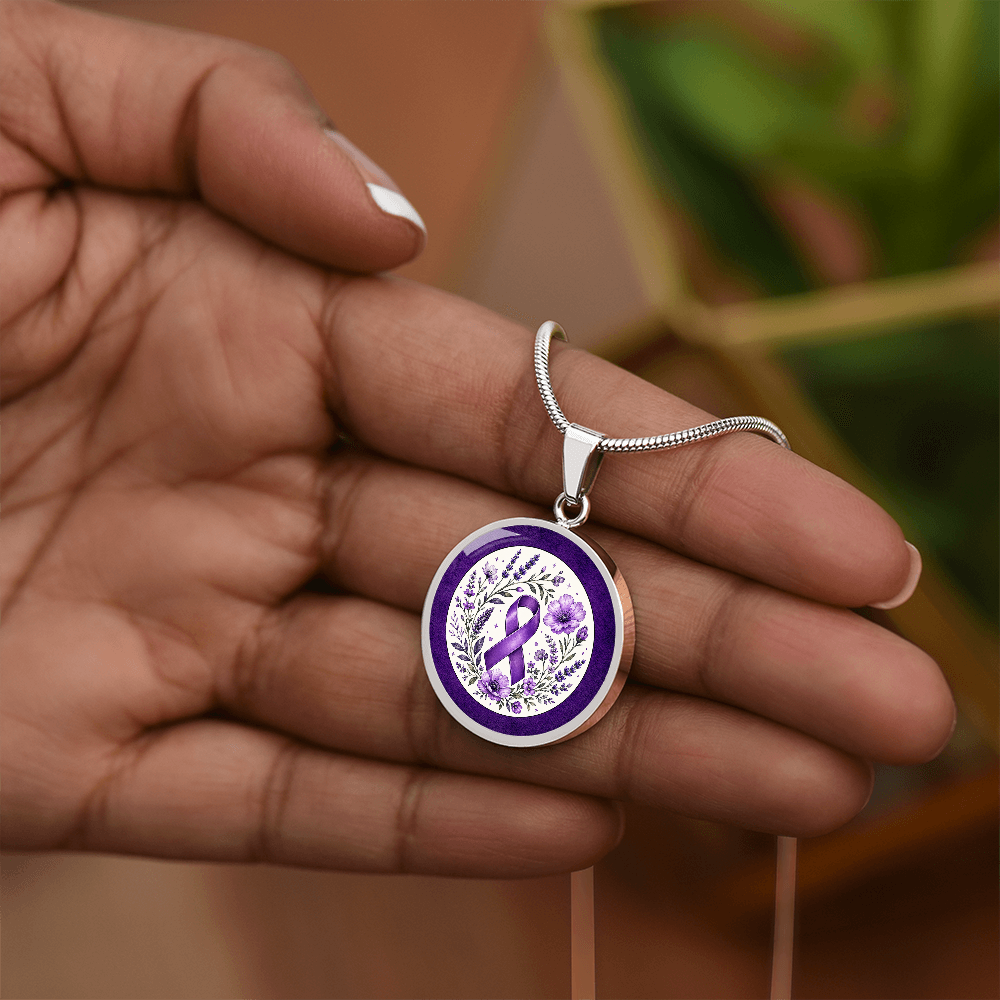 Purple Epilepsy Awareness Floral Ribbon Necklace