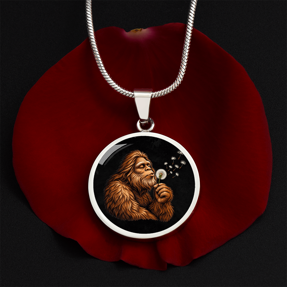 Bigfoot Dandelion Necklace – Sasquatch Blowing Wishes Pendant
