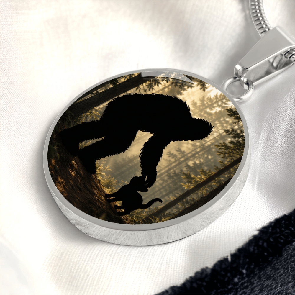 Bigfoot & Kitty Forest Circle Pendant Necklace