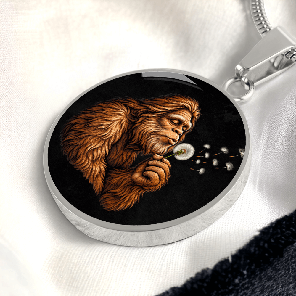 Bigfoot Dandelion Necklace – Sasquatch Blowing Wishes Pendant