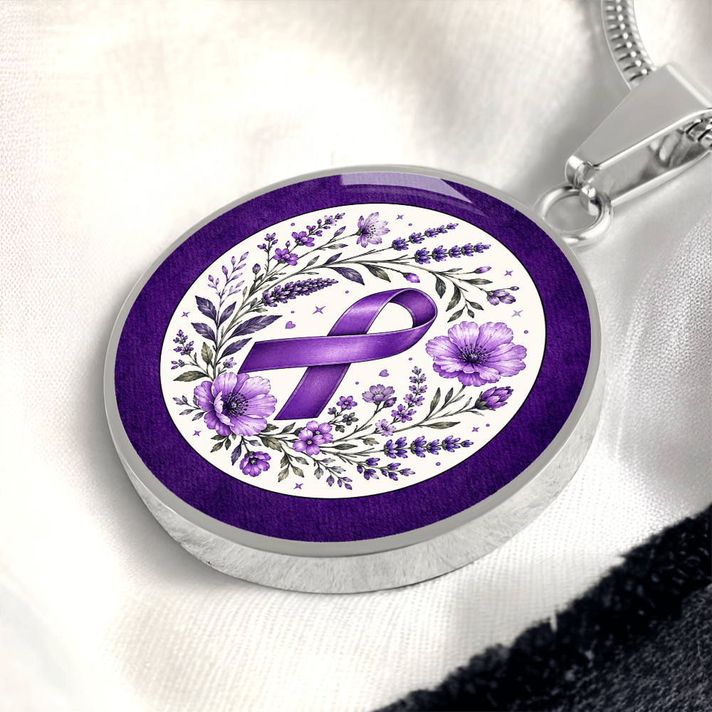 Purple Epilepsy Awareness Floral Ribbon Necklace