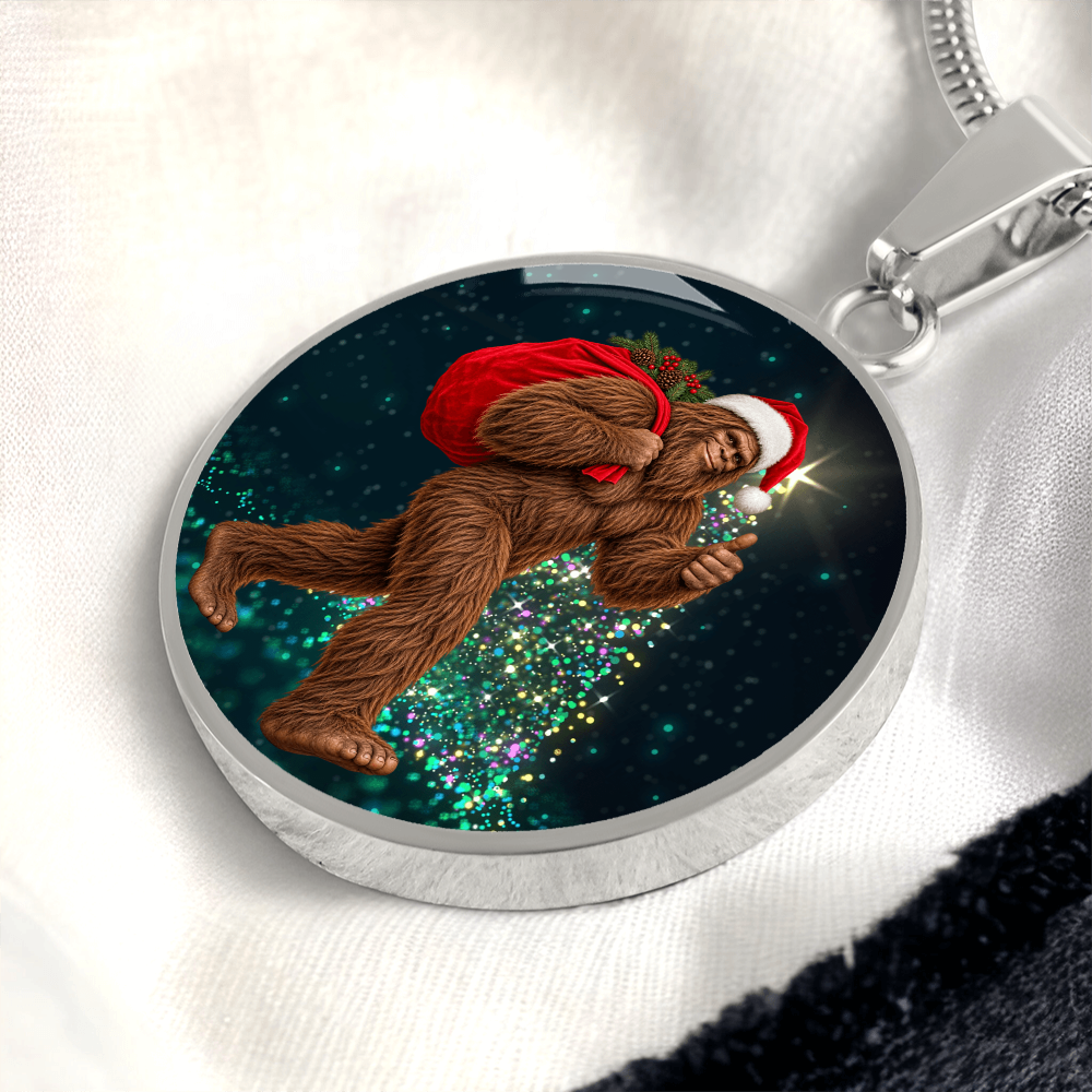Christmas Bigfoot Necklace – Santa Sasquatch Holiday Pendant