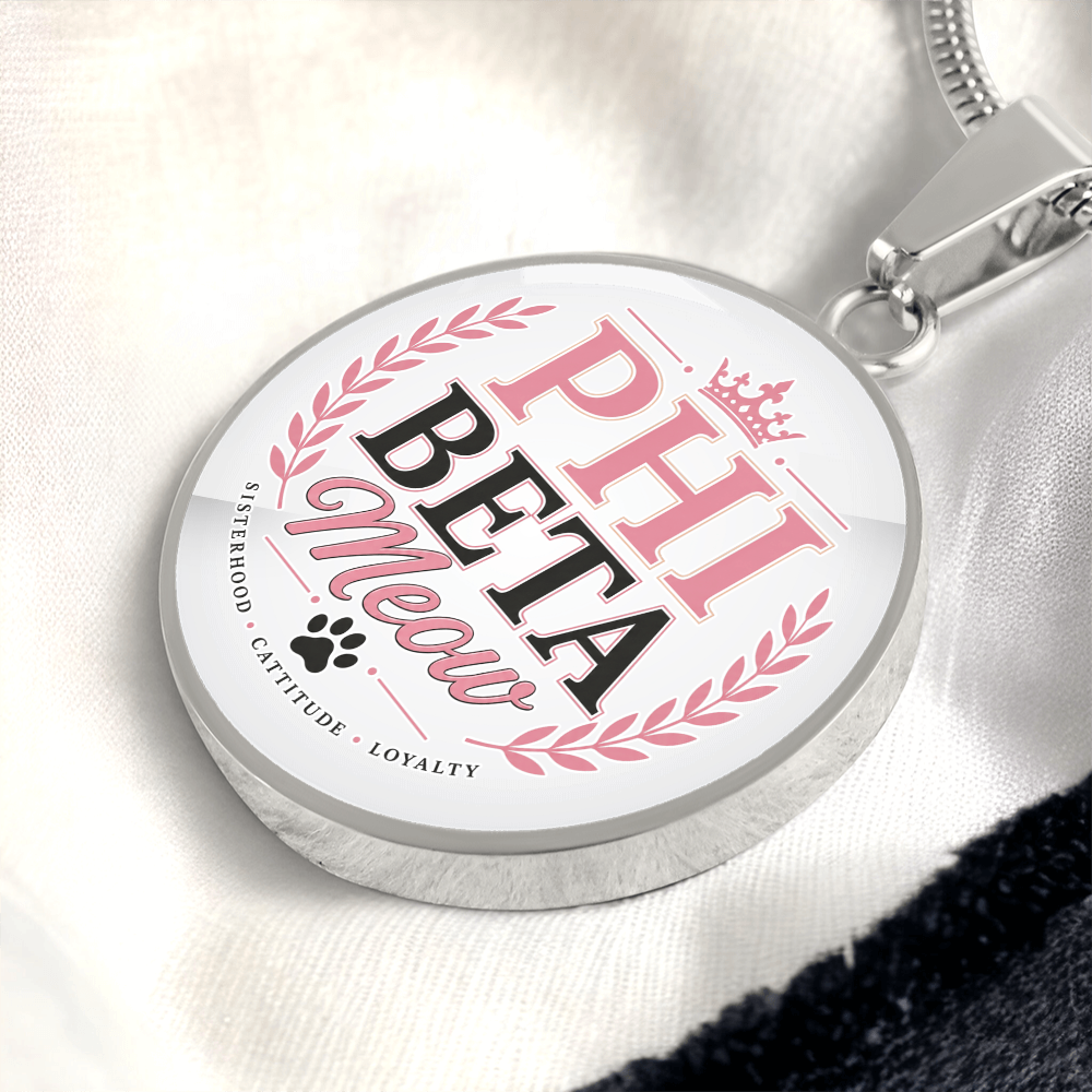Phi Beta Meow Cat Lover Circle Pendant Necklace