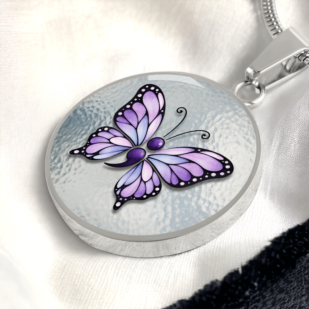 Purple Semicolon Butterfly Pendant Necklace | Epilepsy & Mental Health Awareness Jewelry