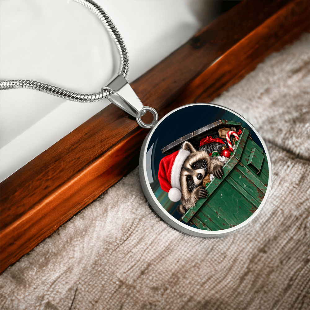 Christmas Jimothy Raccoon Pendant Necklace | Funny Holiday Dumpster Raccoon Jewelry