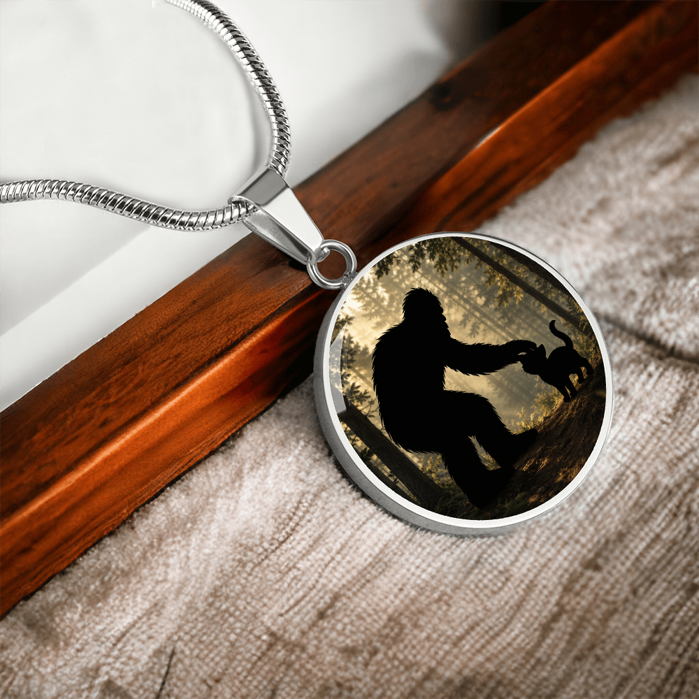 Bigfoot & Kitty Forest Circle Pendant Necklace