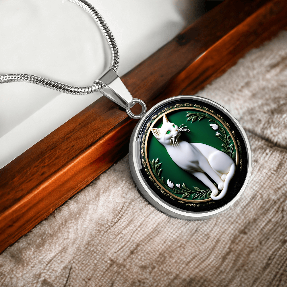 Elegant Green Eyed Cat Cameo Necklace ShineOn Fulfillment