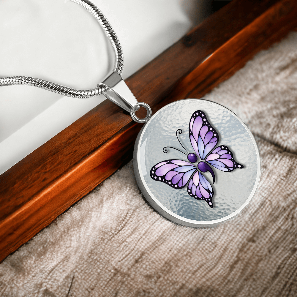 Purple Semicolon Butterfly Pendant Necklace | Epilepsy & Mental Health Awareness Jewelry