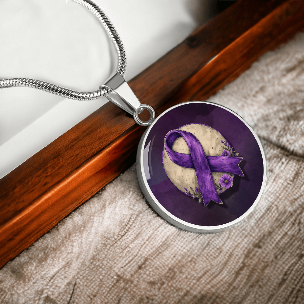 Purple Ribbon Illustration Pendant Necklace
