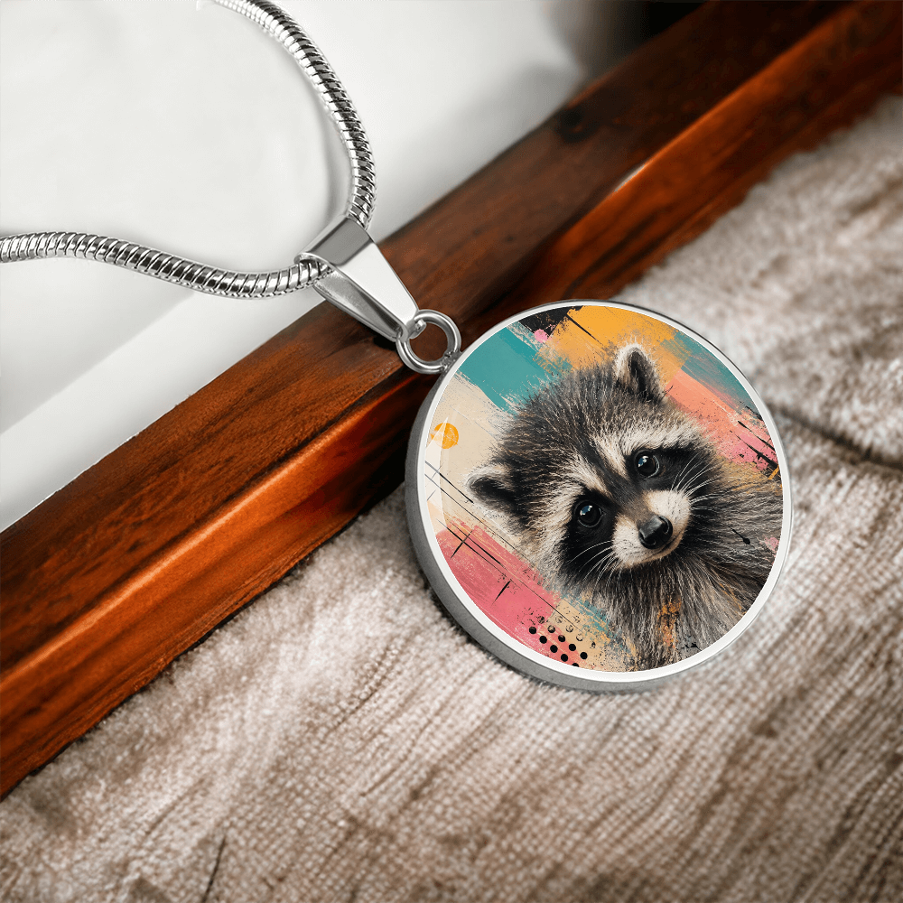 Jimothy Watercolor Raccoon Necklace: Whimsical Circle Pendant