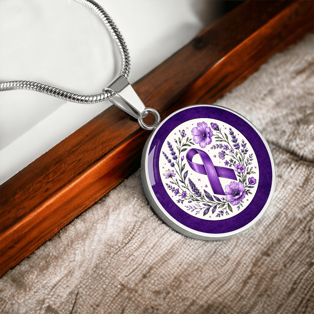 Purple Epilepsy Awareness Floral Ribbon Necklace