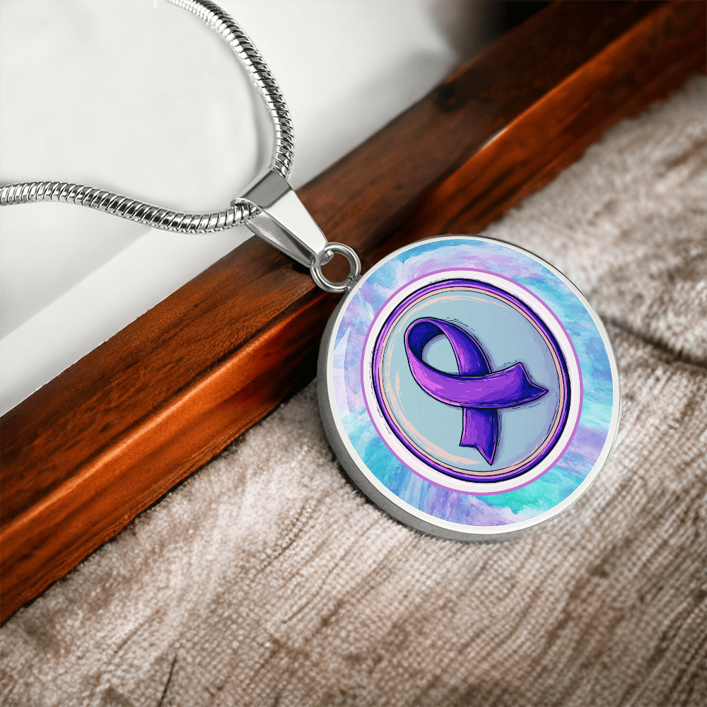 Purple Ribbon on Watercolor Necklace