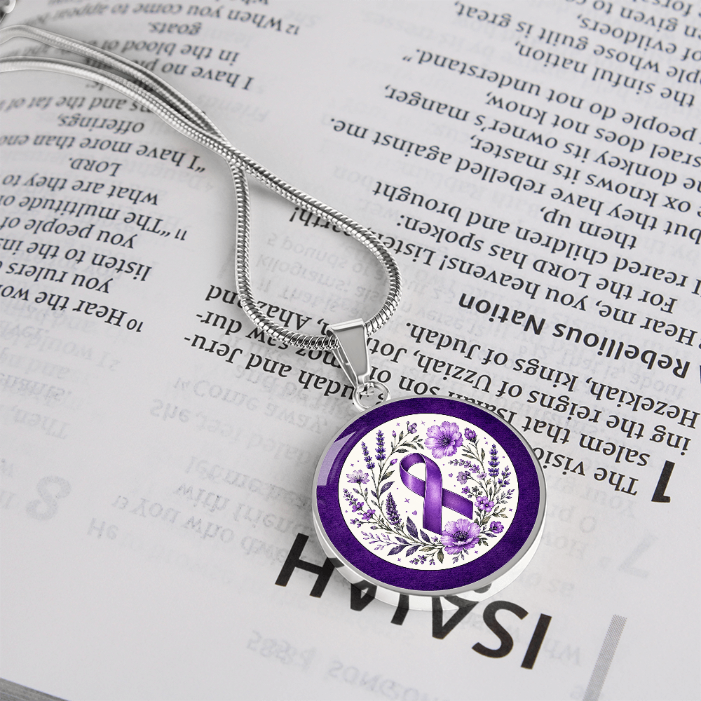 Purple Epilepsy Awareness Floral Ribbon Necklace