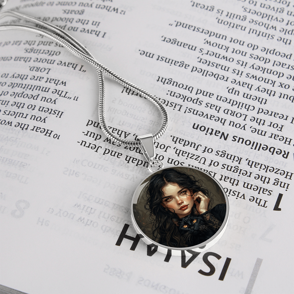 Amber Eyed Cat Lady & Cat Necklace