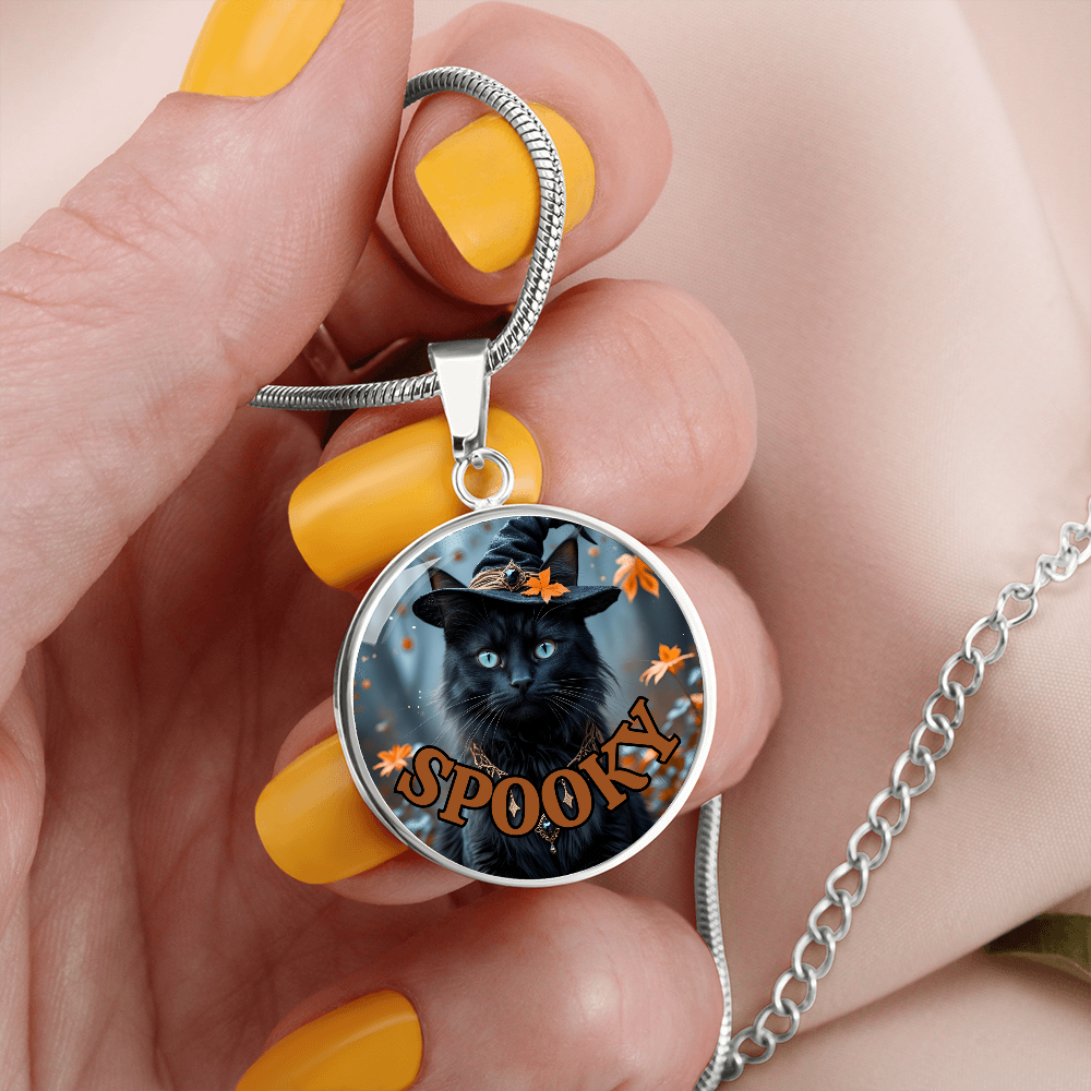Spooky Witchy Cat Pendant Necklace for Halloween